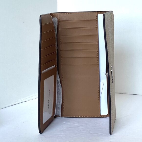 Coach Slim Trifold Wallet Womens Sandy Beige Leather CC816 Colorblock Snap - Picture 5 of 8